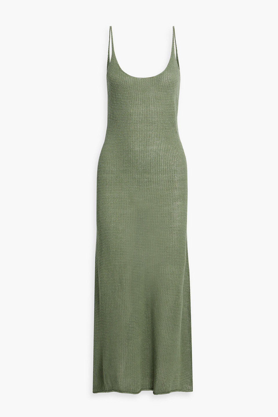 Shop Onia Open-back Crochet-knit Linen Midi Dress In Leaf Green