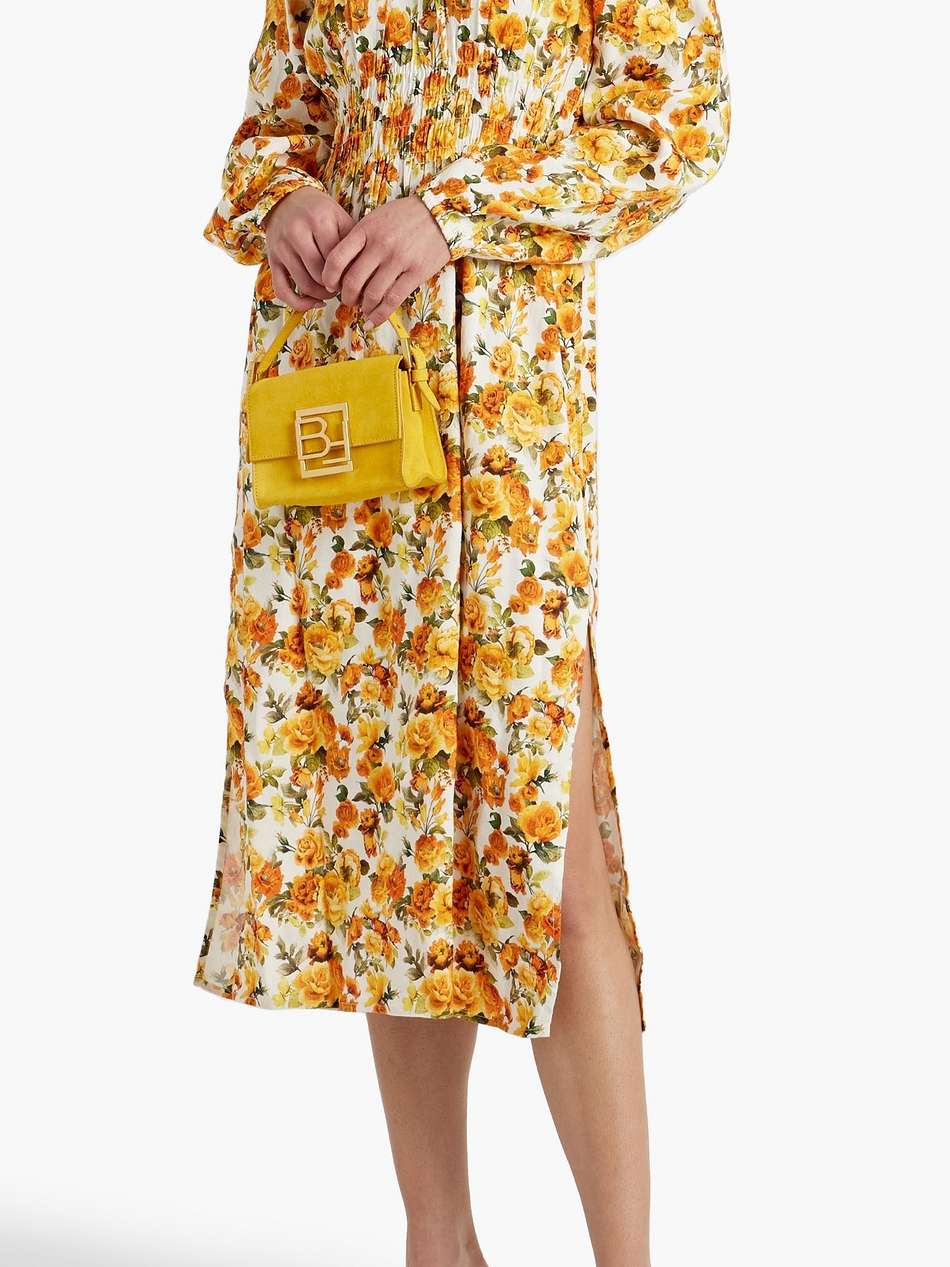 off-the-shoulder shirred floral-print linen-blend midi dress
