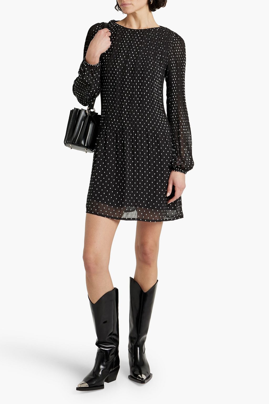 MAJE Pleated fil coupé crepe mini dress