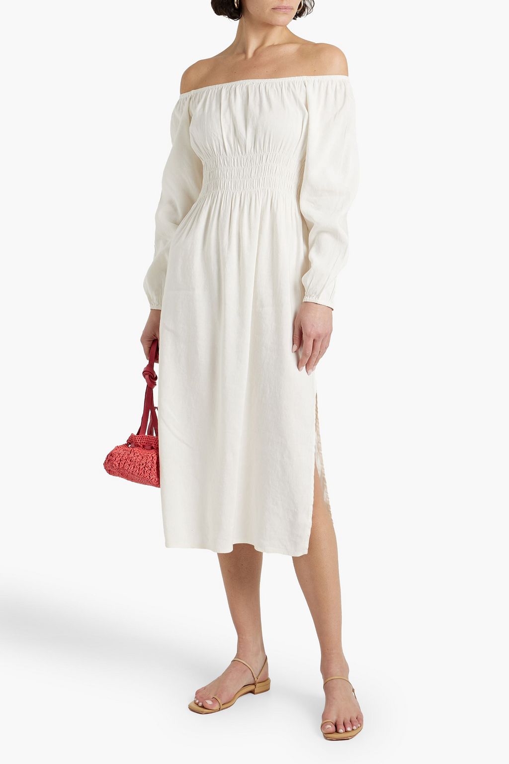 Off the shoulder linen dress clearance