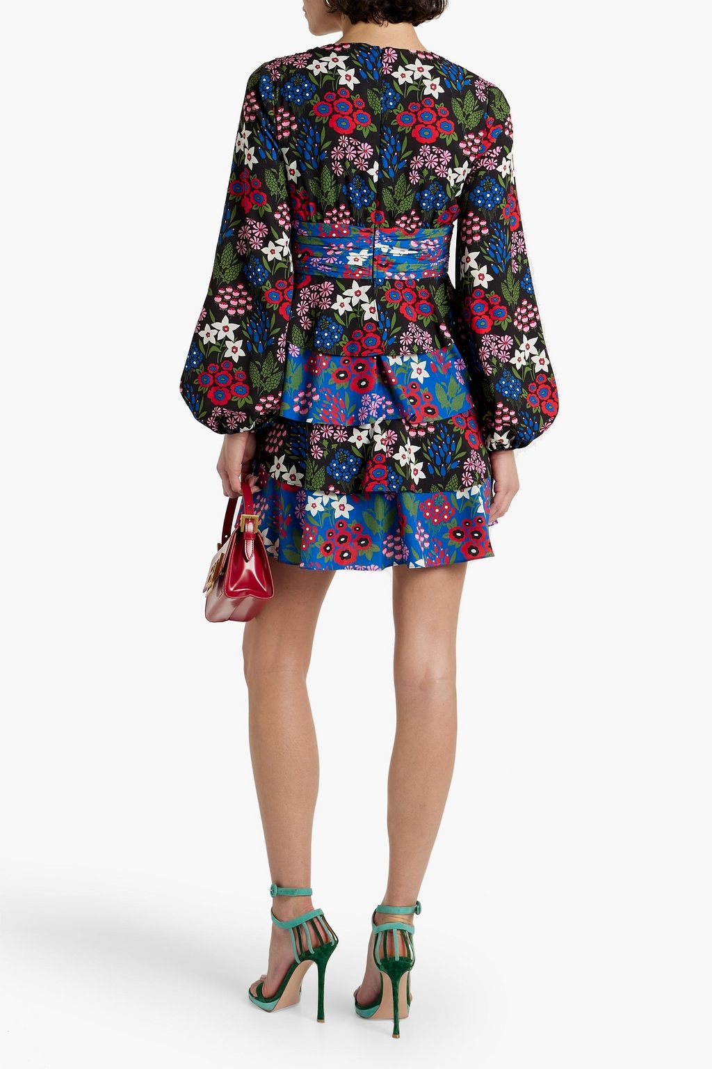 AMUR Tiered ruched floral-print crepe mini dress