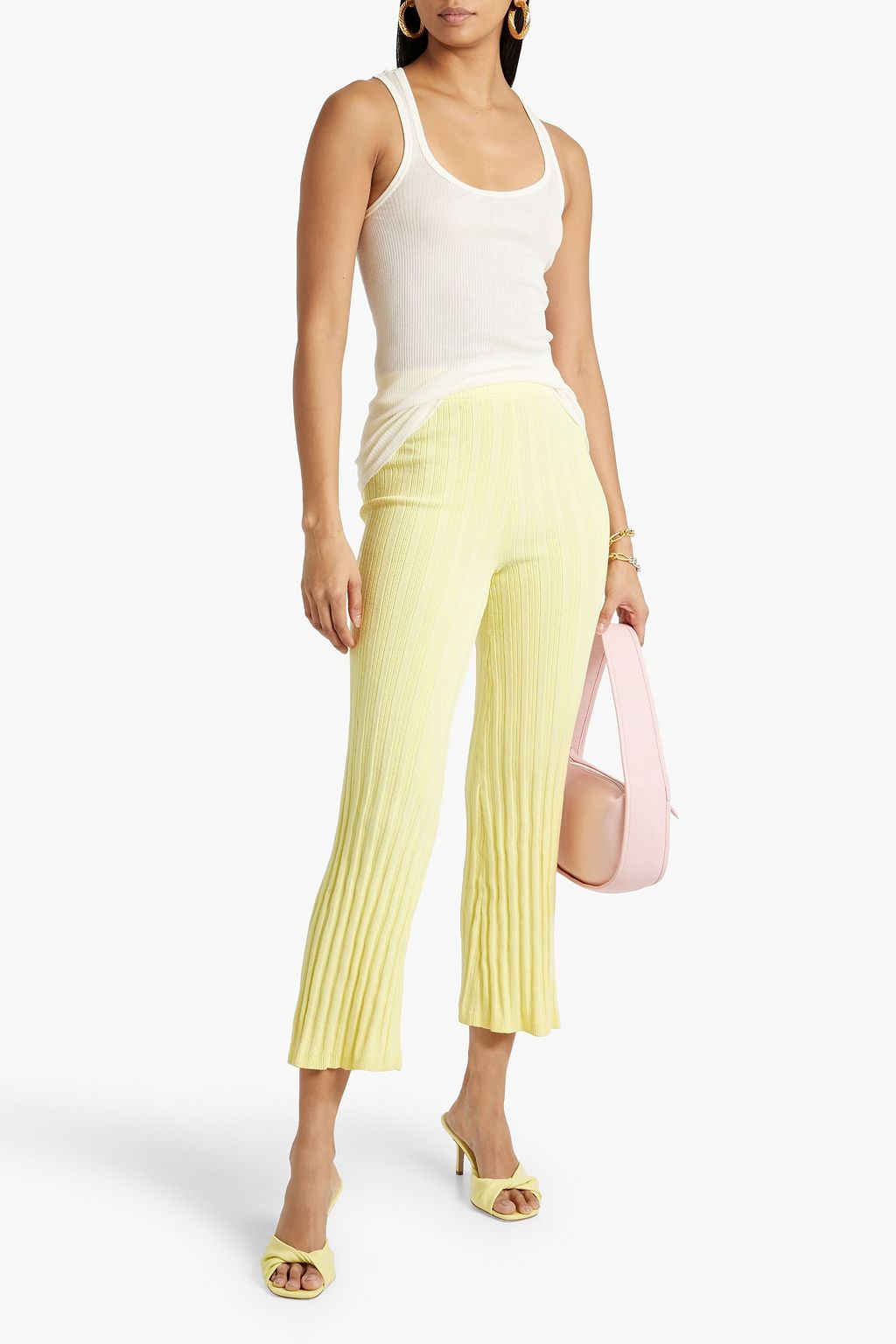 RONNY KOBO Xiomara cropped ribbed cotton-blend bootcut pants