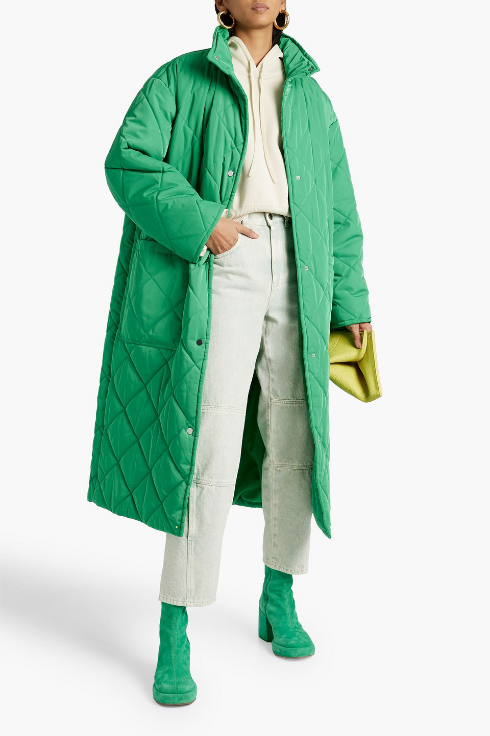 Shop Stand Studio Sage Quilted Shell Coat In Jade