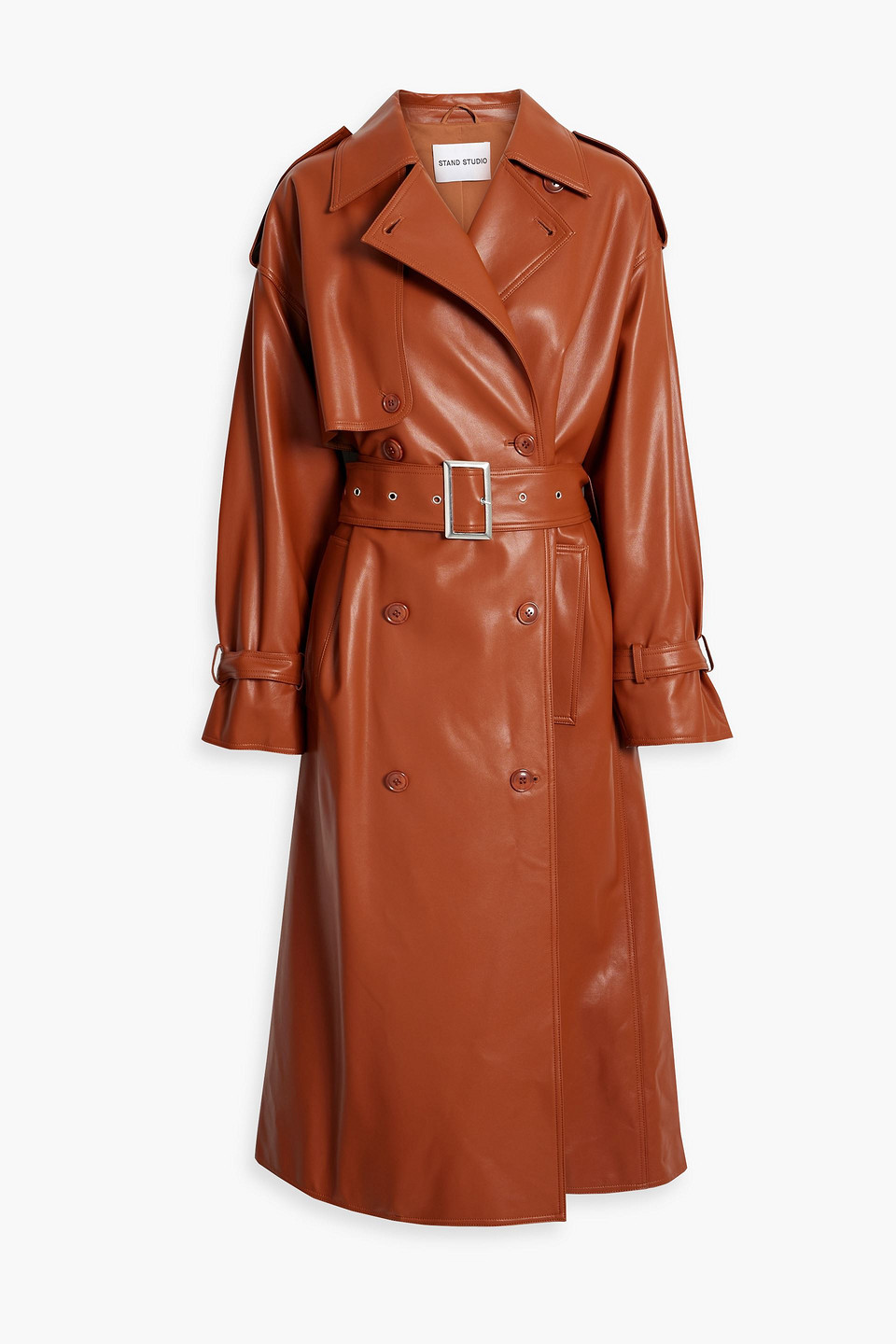 Stand Studio Ivanna Belted Faux Leather Trench Coat In Tan ModeSens