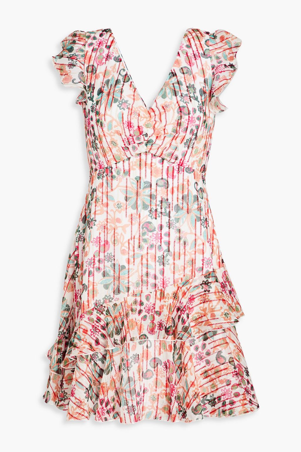 SALONI Catia tiered silk-blend jacquard mini dress | THE OUTNET