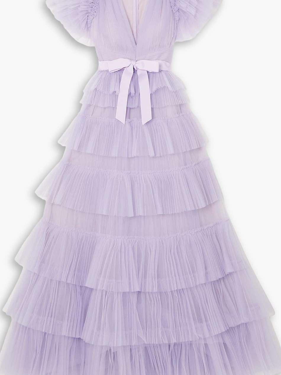 nicolette grosgrain-trimmed tiered tulle gown