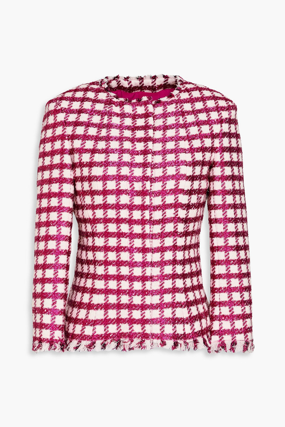 Oscar De La Renta Metallic Checked Wool-blend Jacket In Burgundy