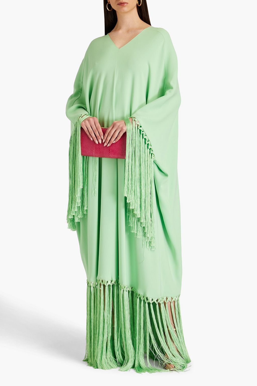 OSCAR DE LA RENTA Fringed silk-blend crepe kaftan