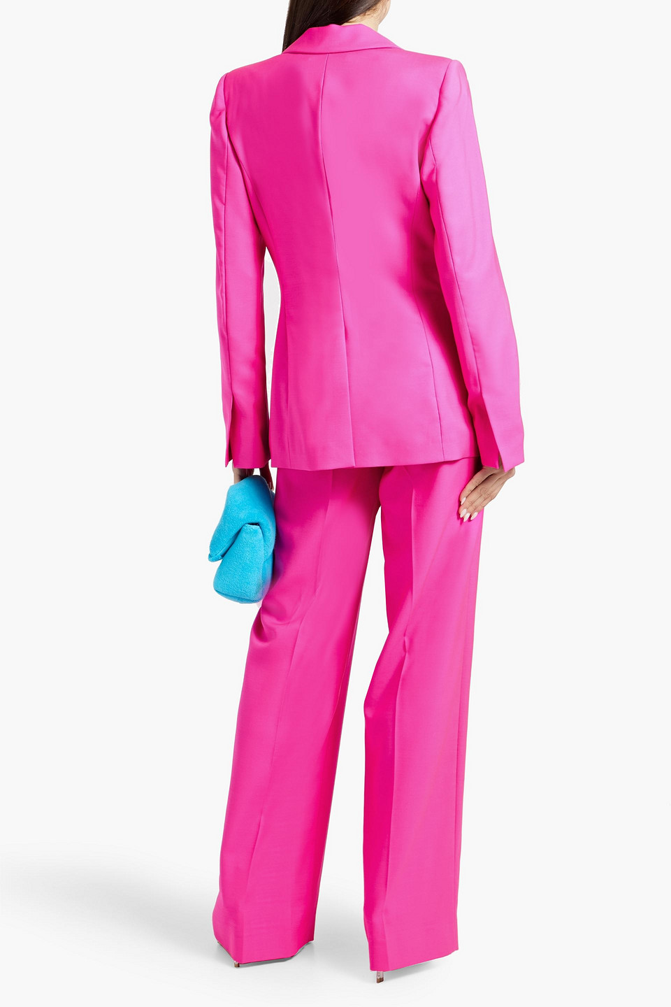 Shop Oscar De La Renta Neon Wool And Mohair-blend Blazer In Bright Pink
