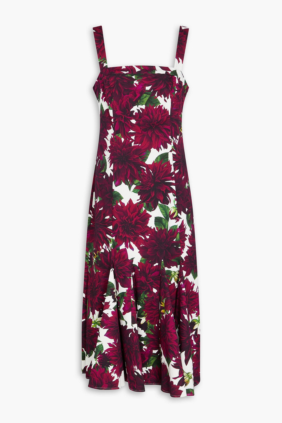 Oscar De La Renta Floral-print Stretch-cotton Twill Midi Dress In Plum