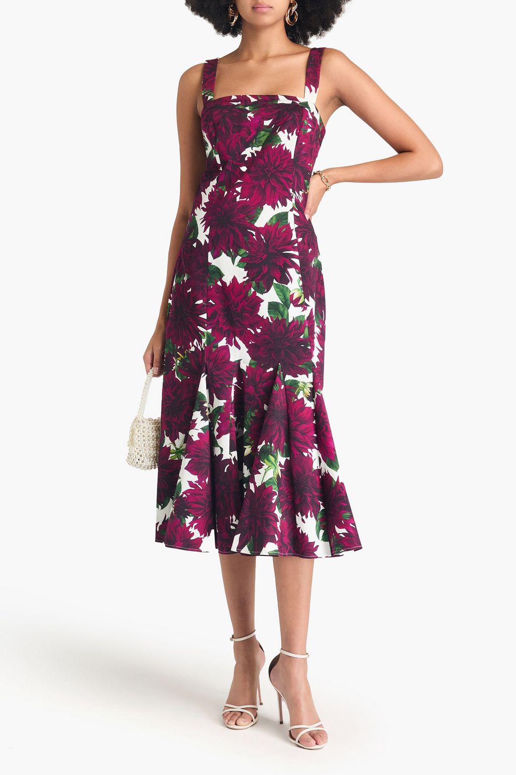 OSCAR DE LA RENTA Floral-print stretch-cotton twill midi dress