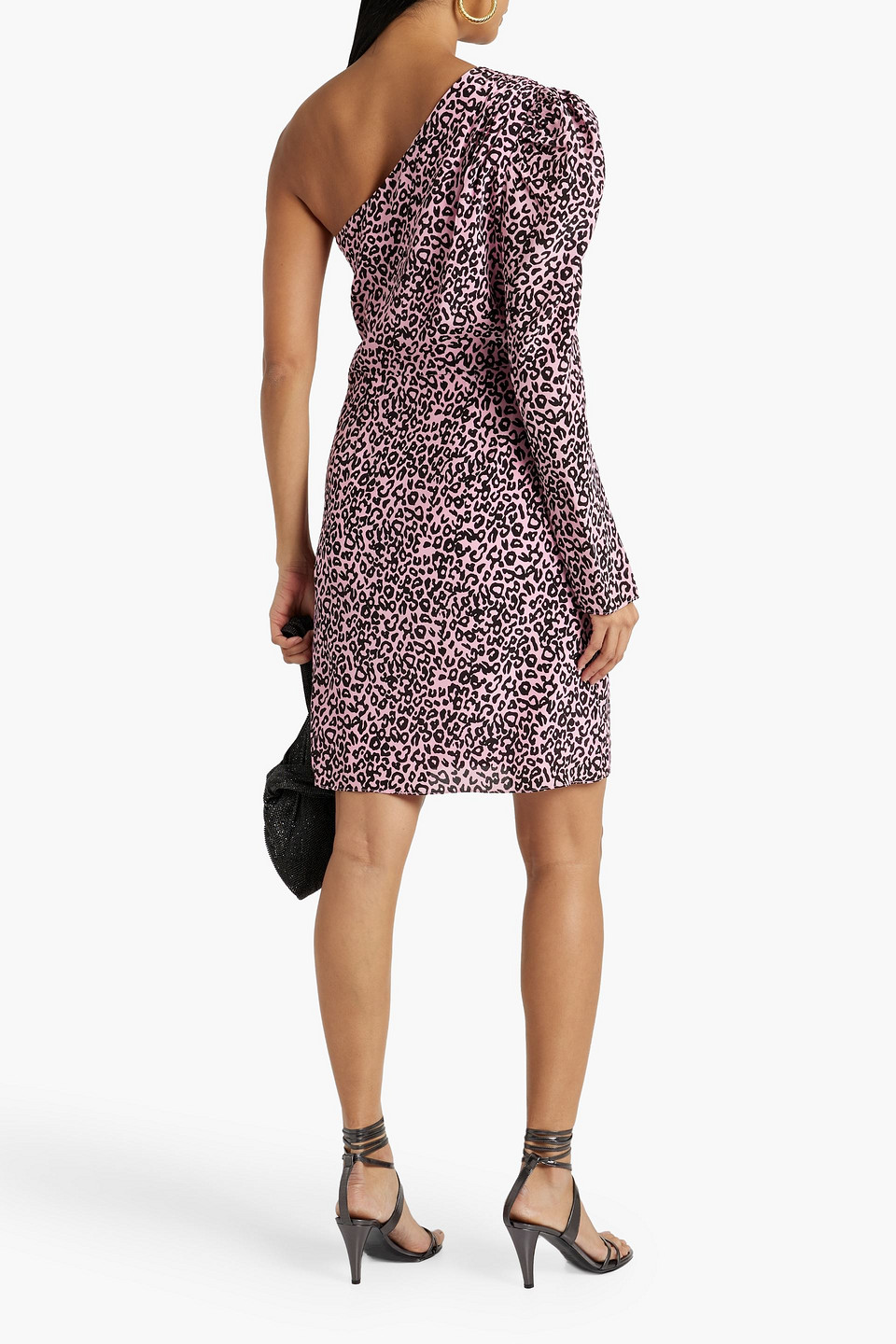 Shop Les Rêveries One-shoulder Gathered Leopard-print Silk Crepe De Chine Mini Dress In Pink