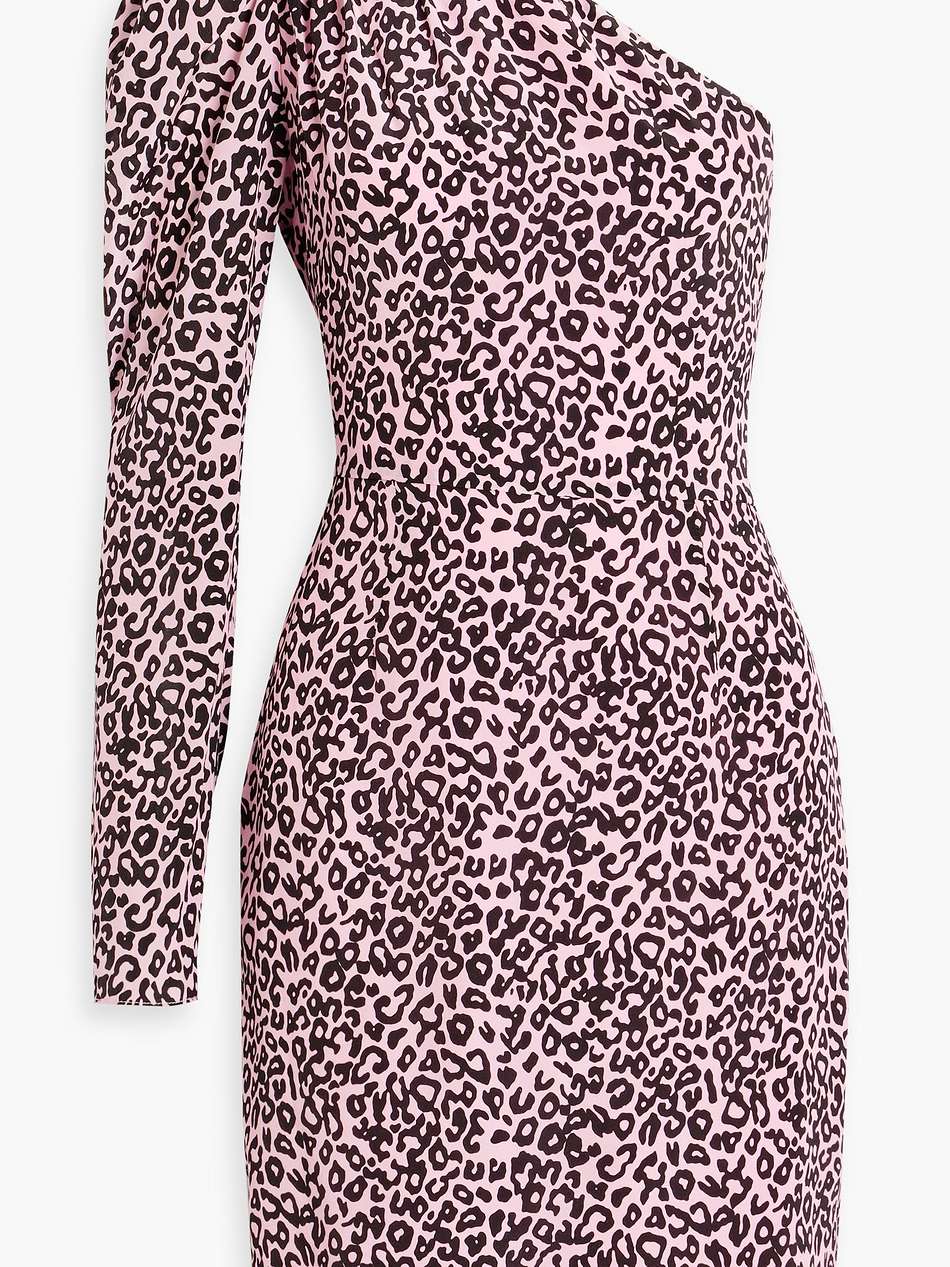one-shoulder gathered leopard-print silk crepe de chine mini dress