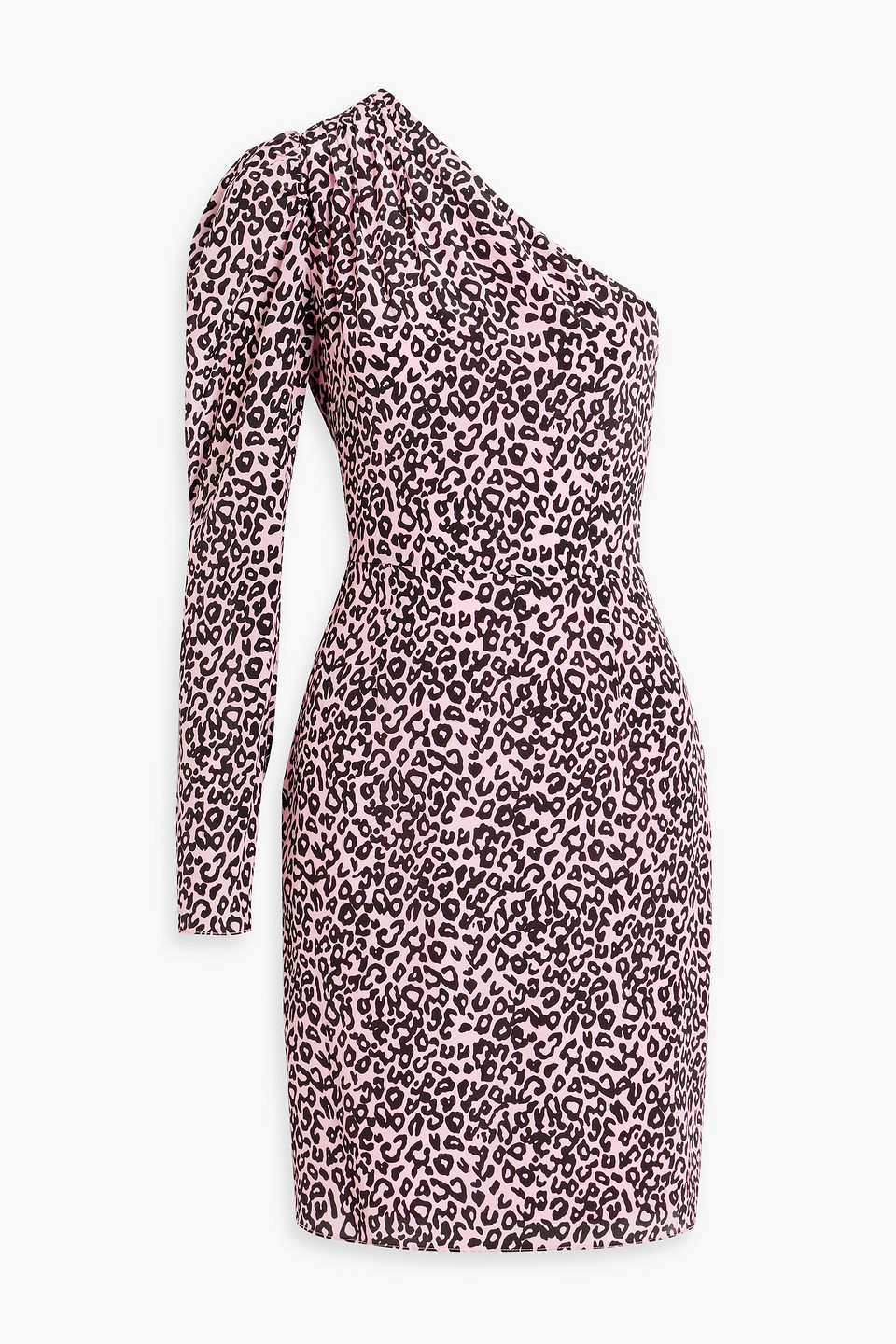 One-shoulder gathered leopard-print silk crepe de chine mini dress