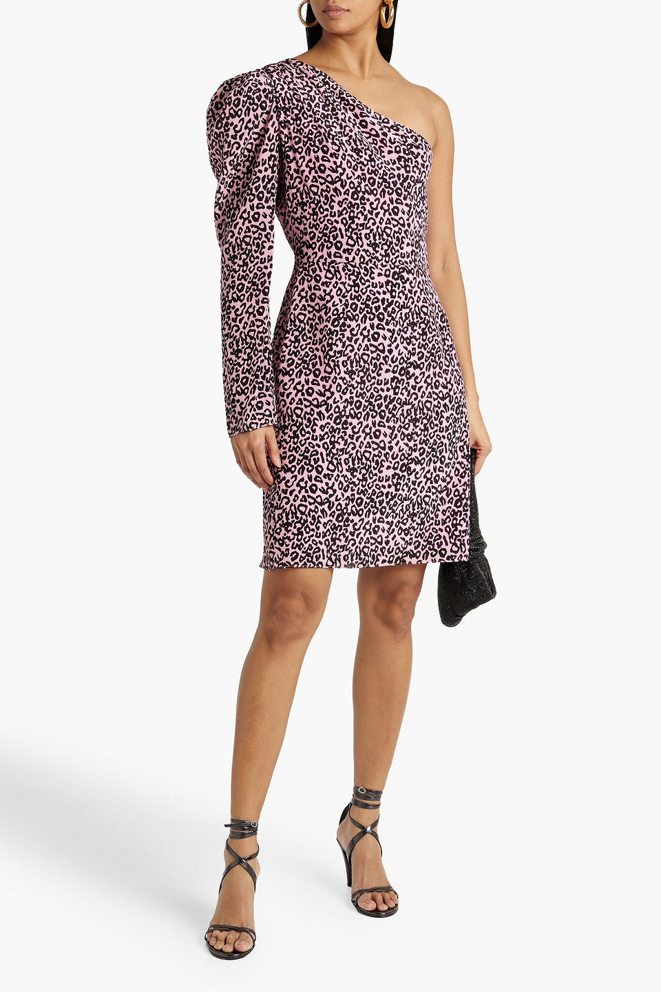 Shop Les Rêveries One-shoulder Gathered Leopard-print Silk Crepe De Chine Mini Dress In Pink