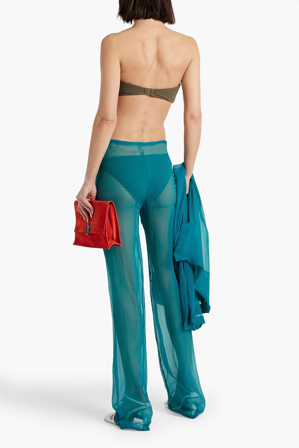 Shop Dries Van Noten Silk-crepon Straight-leg Pants In Teal