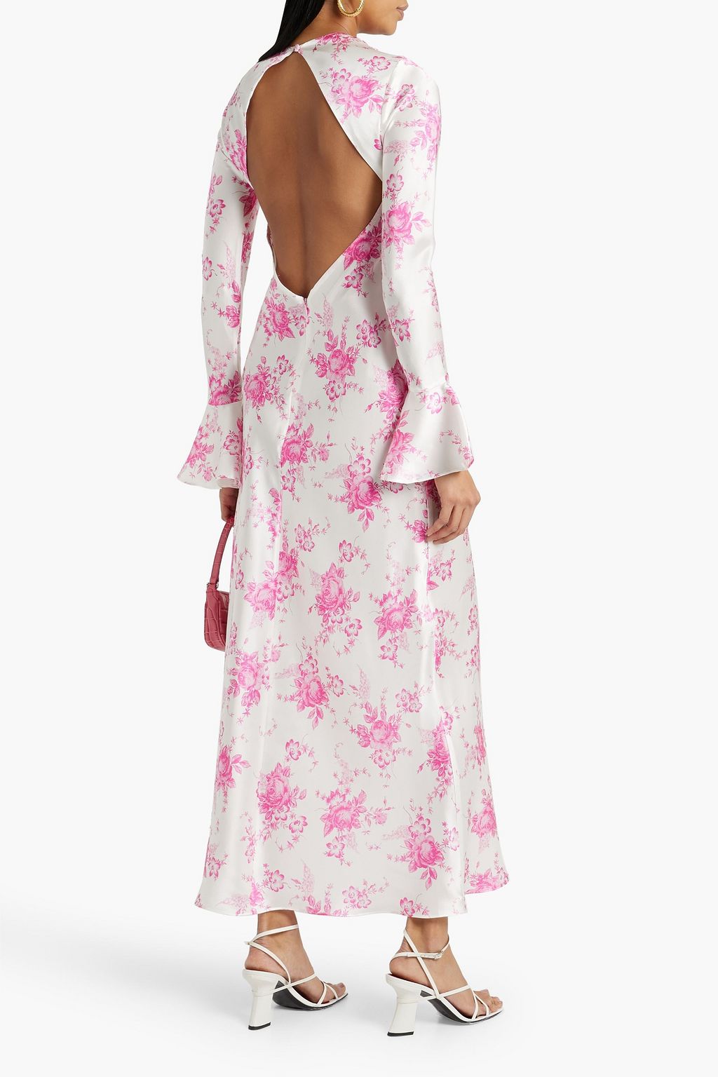 LES RÊVERIES Maxikleid aus Seidensatin mit floralem Print und Rückenausschnitt