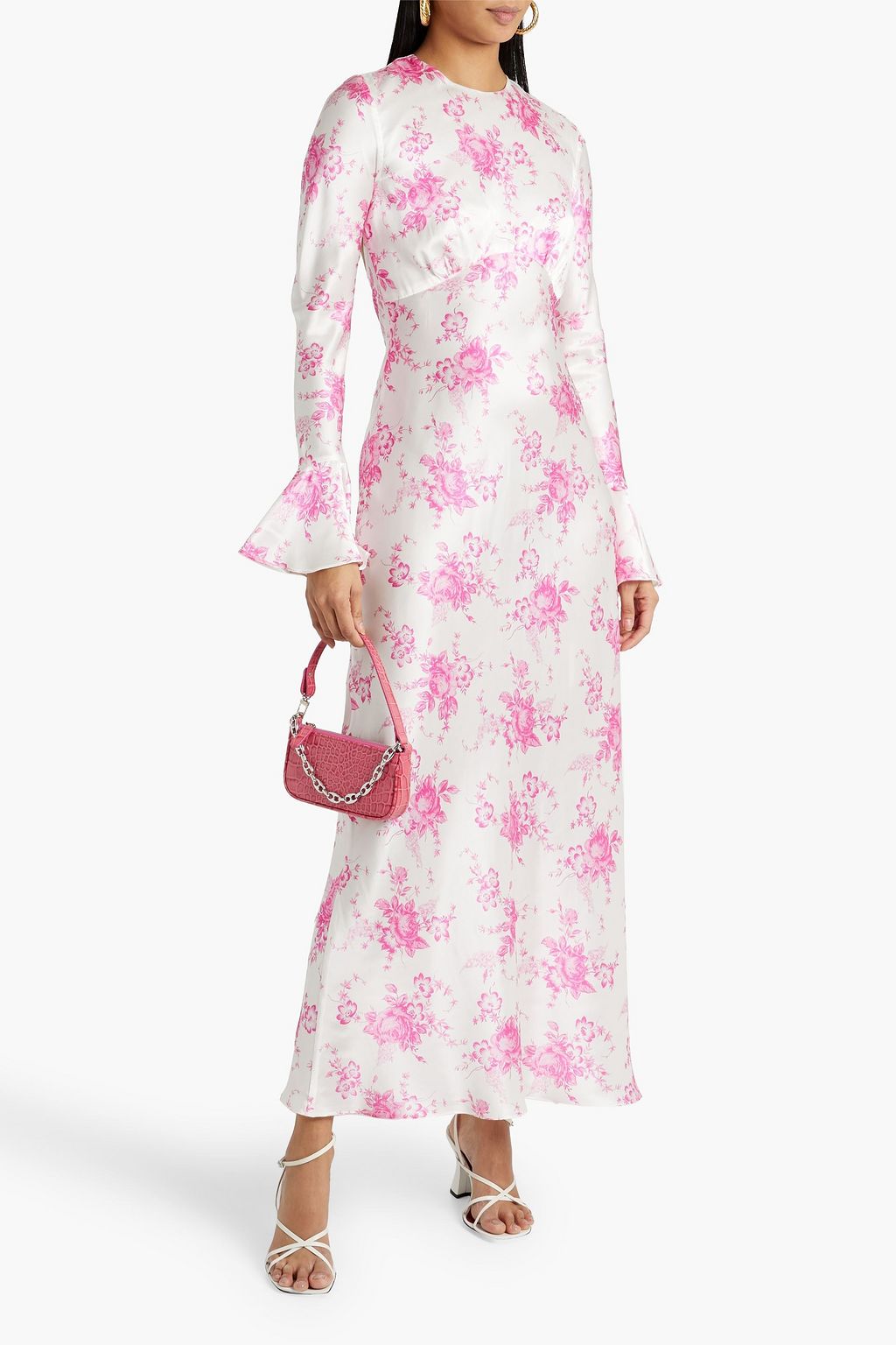 LES RÊVERIES Maxikleid aus Seidensatin mit floralem Print und Rückenausschnitt