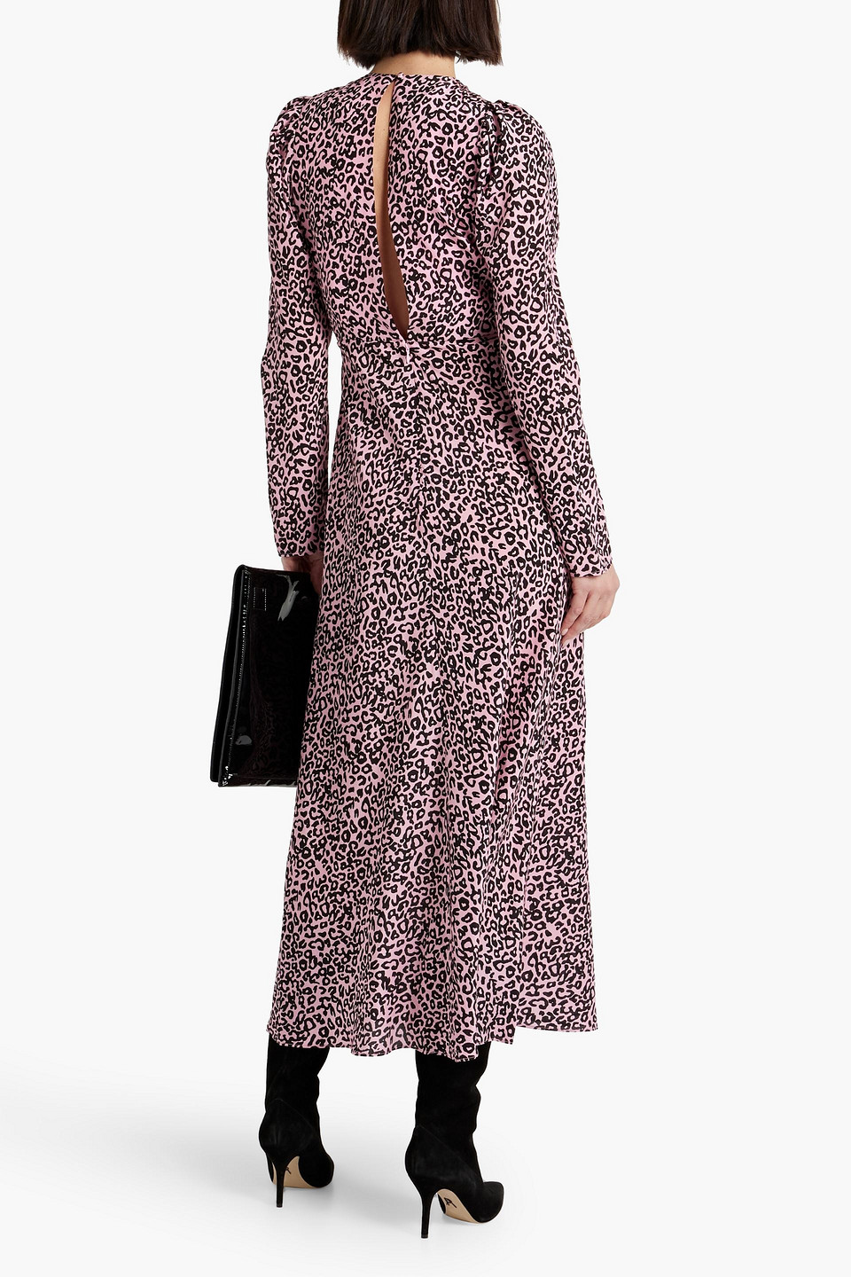 Shop Les Rêveries Pleated Leopard-print Silk Crepe De Chine Maxi Dress In Pink