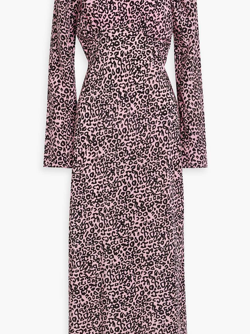 pleated leopard-print silk crepe de chine maxi dress