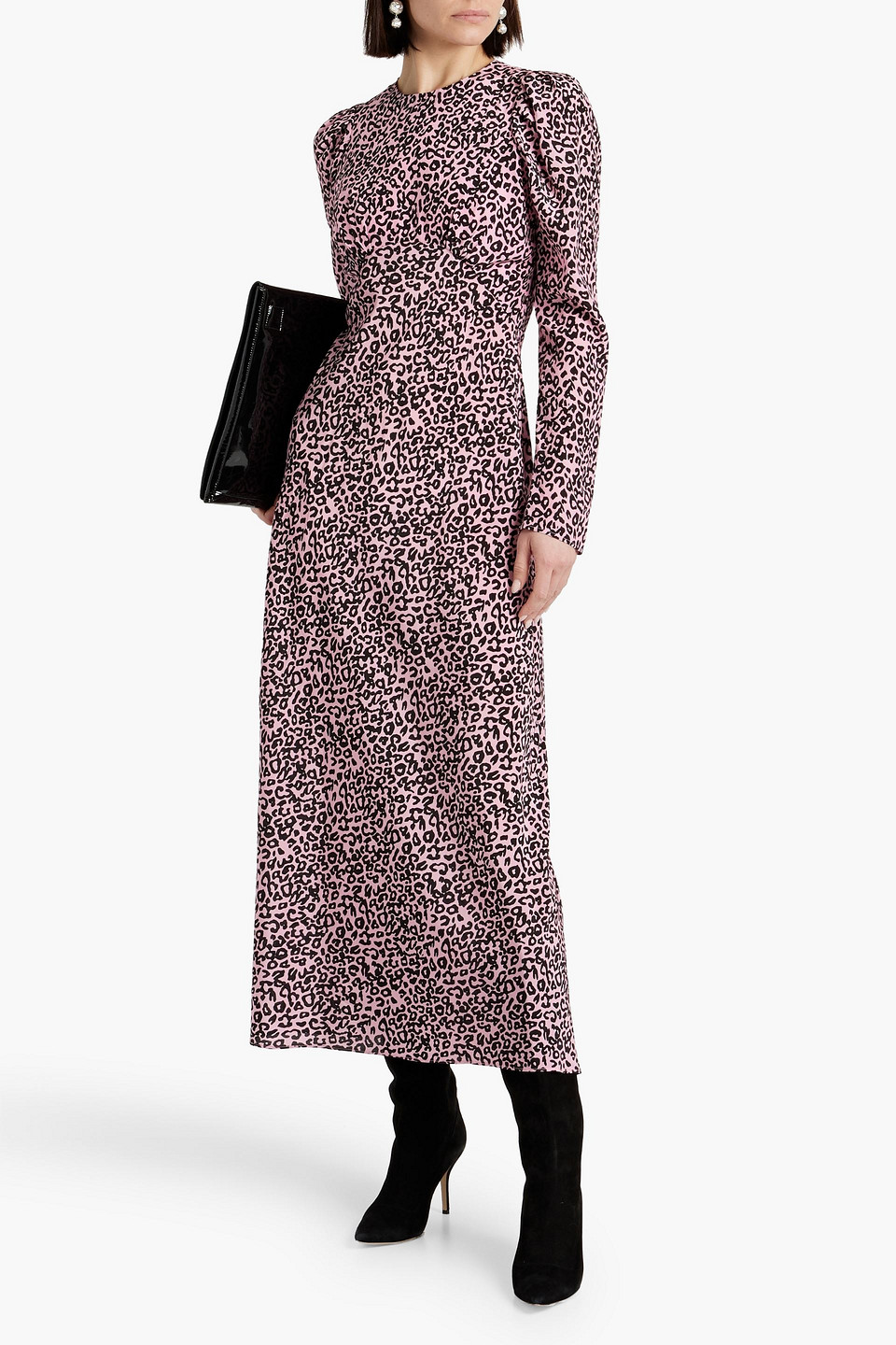 Shop Les Rêveries Pleated Leopard-print Silk Crepe De Chine Maxi Dress In Pink