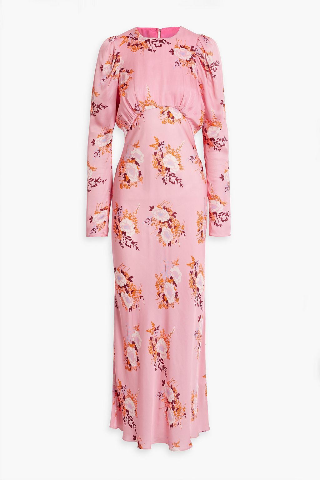 Pleated floral print silk crepe de chine maxi dress