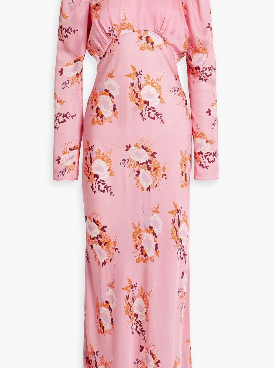 pleated floral-print silk crepe de chine maxi dress