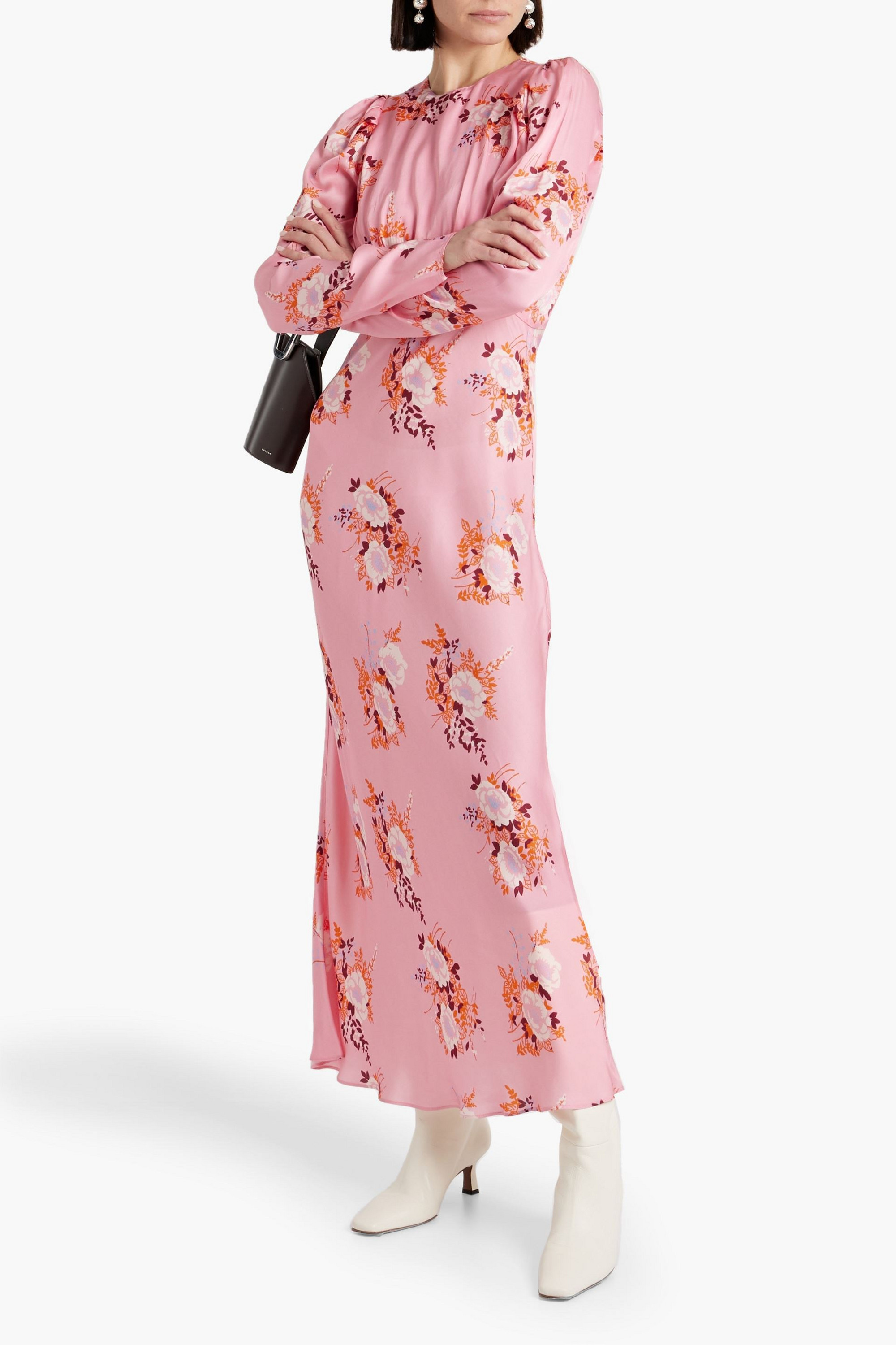 LES RÊVERIES Pleated floral-print silk crepe de chine maxi dress
