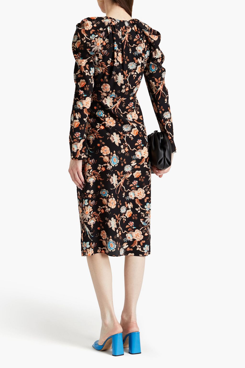 LES RÊVERIES Pleated floral-print silk crepe de chine midi wrap dress ...