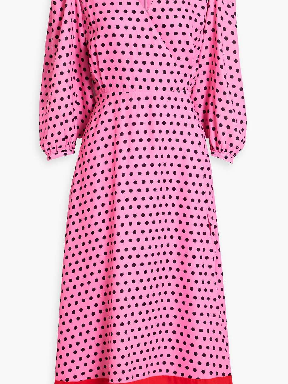 wrap-effect polka-dot crepe de chine midi dress