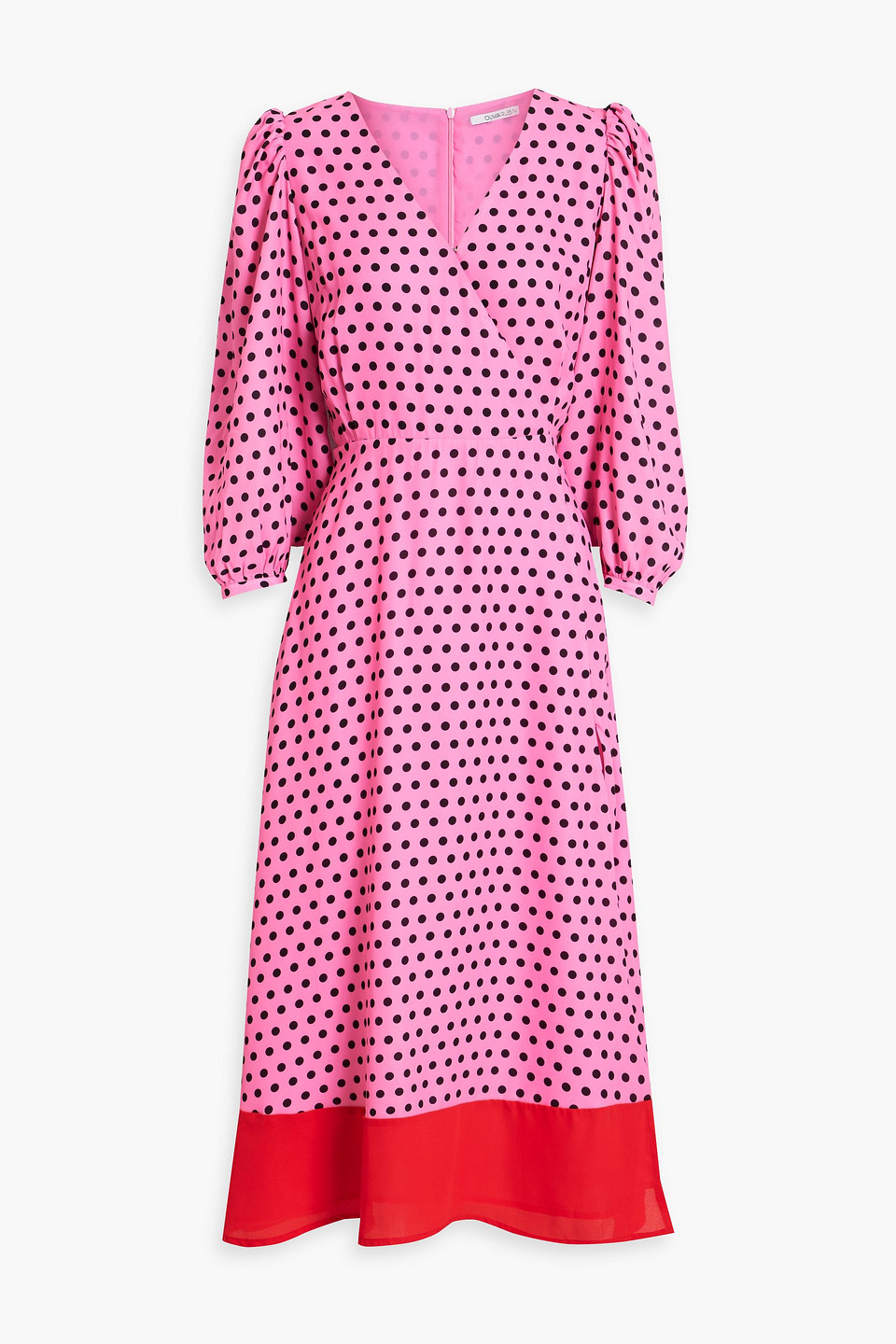 Olivia Rubin Wrap-effect Polka-dot Crepe De Chine Midi Dress In Pink