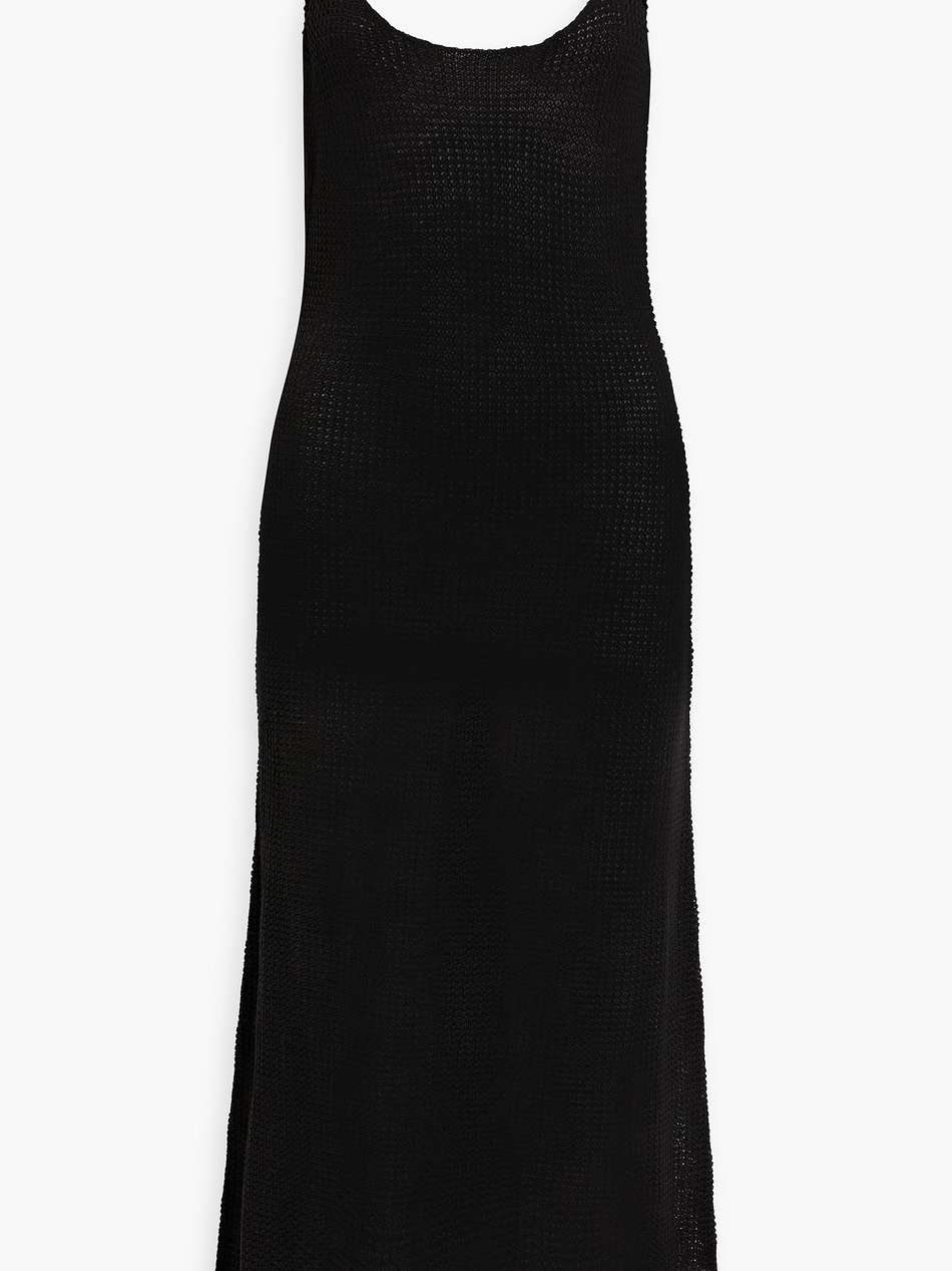 open-back crochet-knit linen midi dress