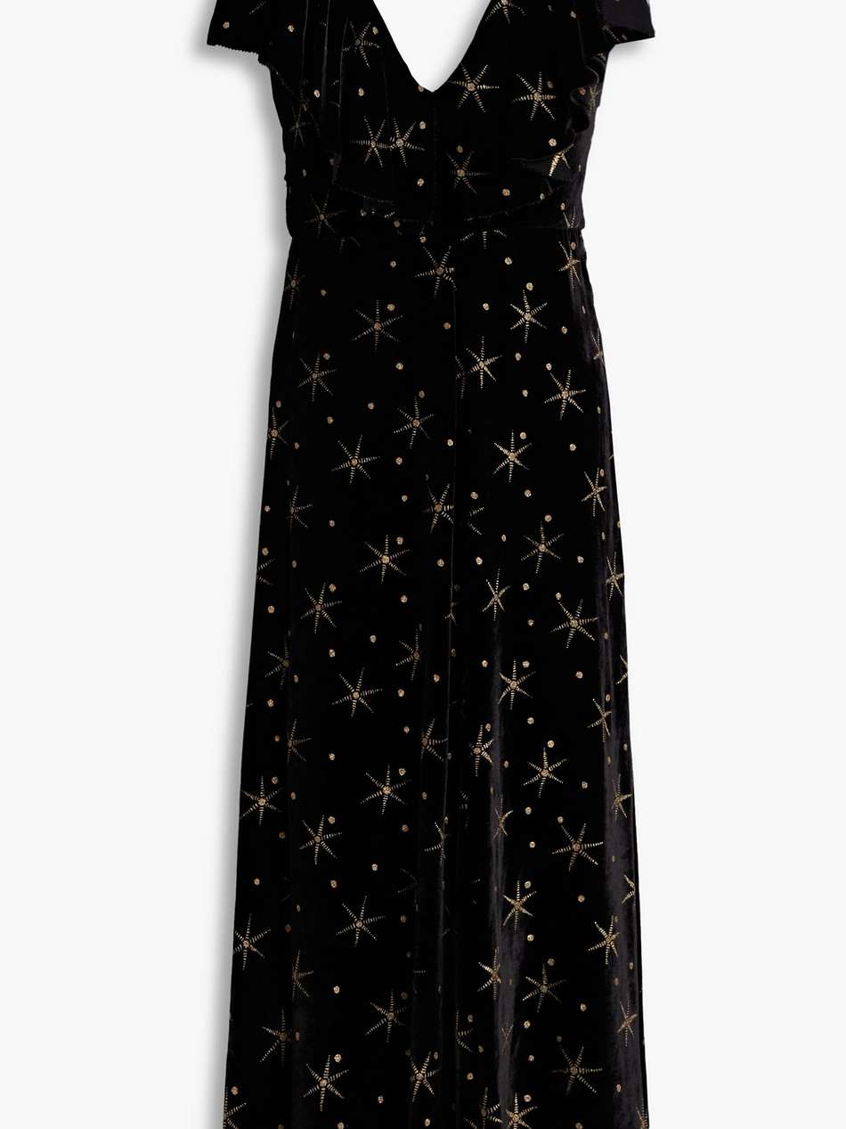 ruffled glittered velvet midi dress
