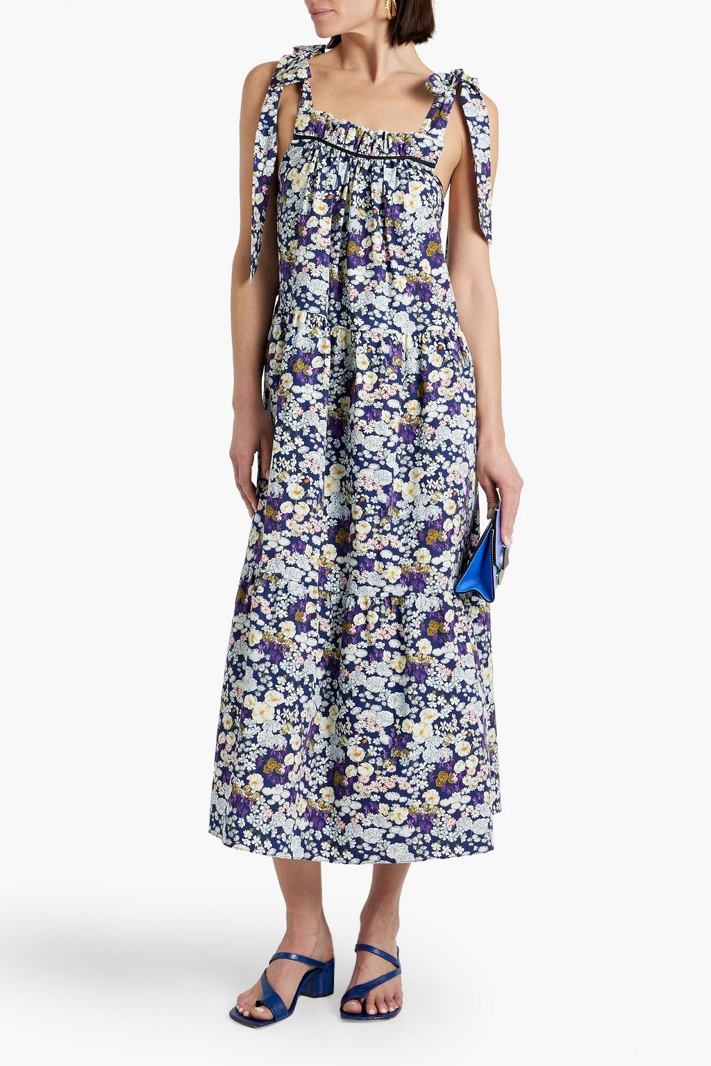 LES RÊVERIES Gathered floral-print cotton-poplin maxi dress