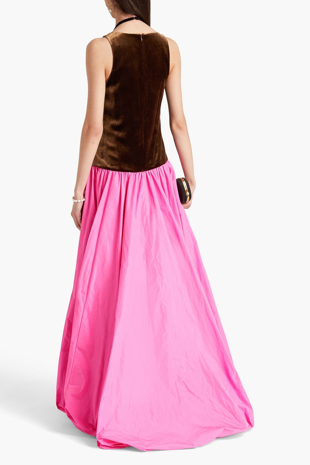 VALENTINO GARAVANI Gathered velvet and taffeta maxi dress