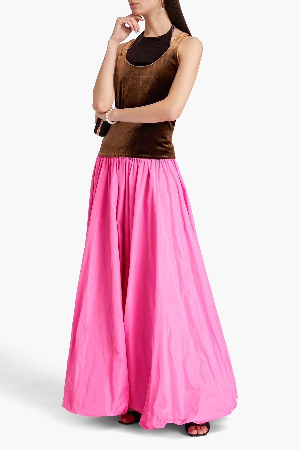 VALENTINO GARAVANI Gathered velvet and taffeta maxi dress