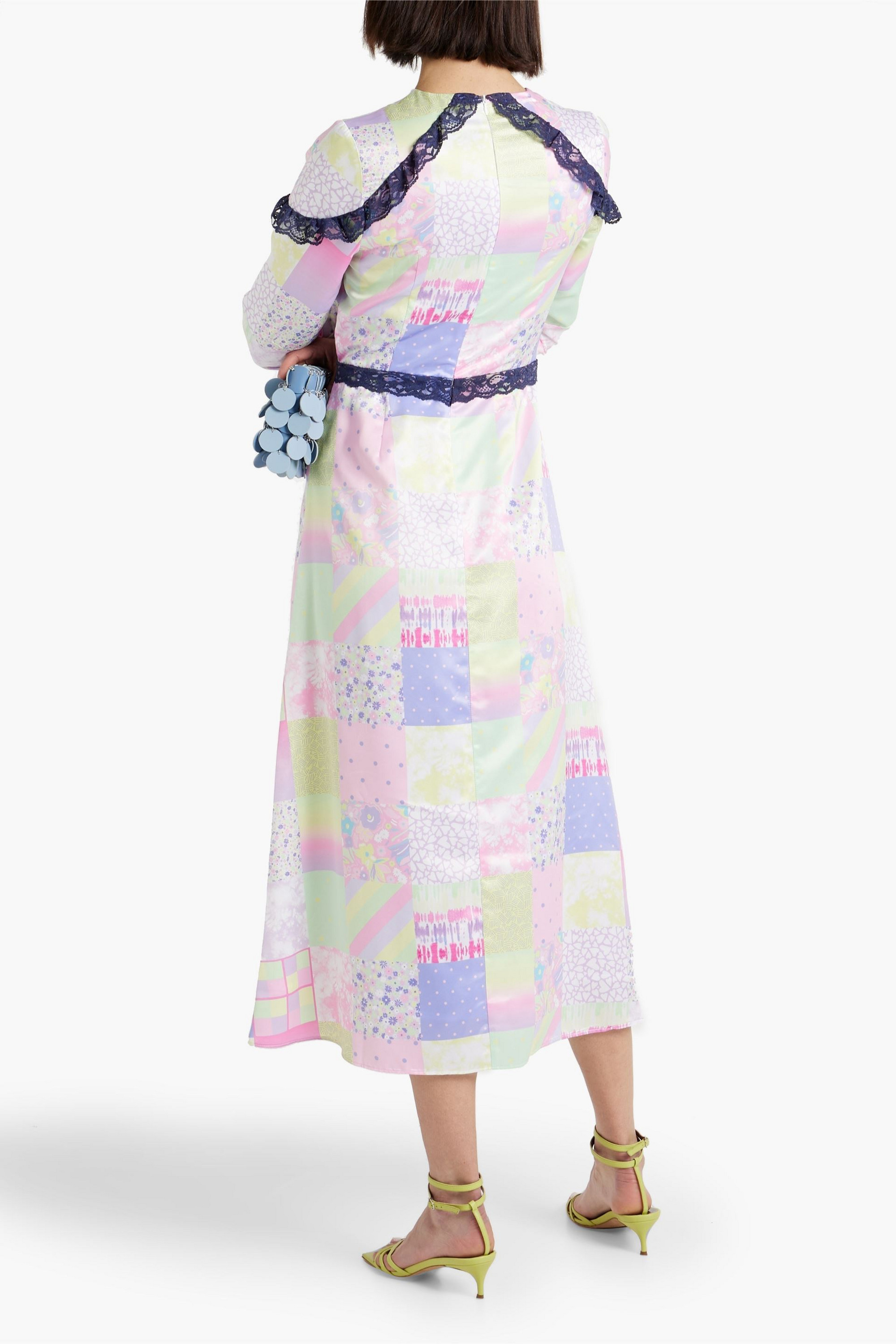 Olivia Rubin Patchwork-effect printed satin midi dress