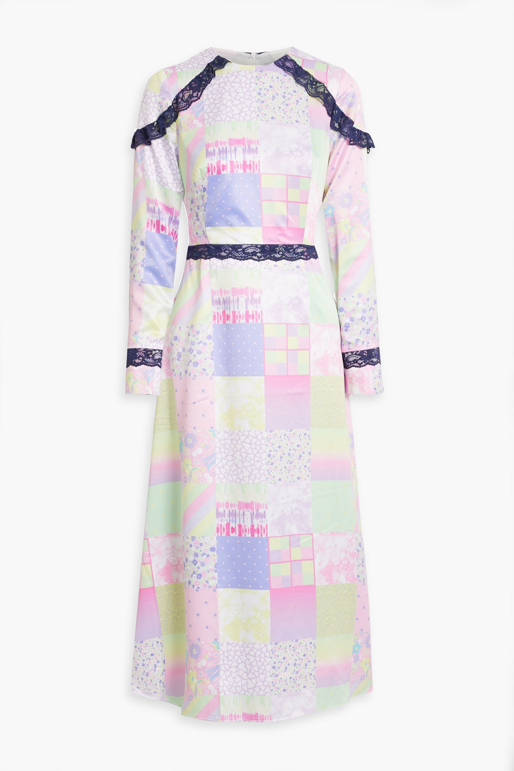 Olivia Rubin Patchwork-effect printed satin midi dress