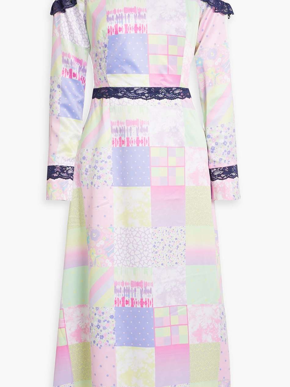 patchwork-effect printed satin midi dress
