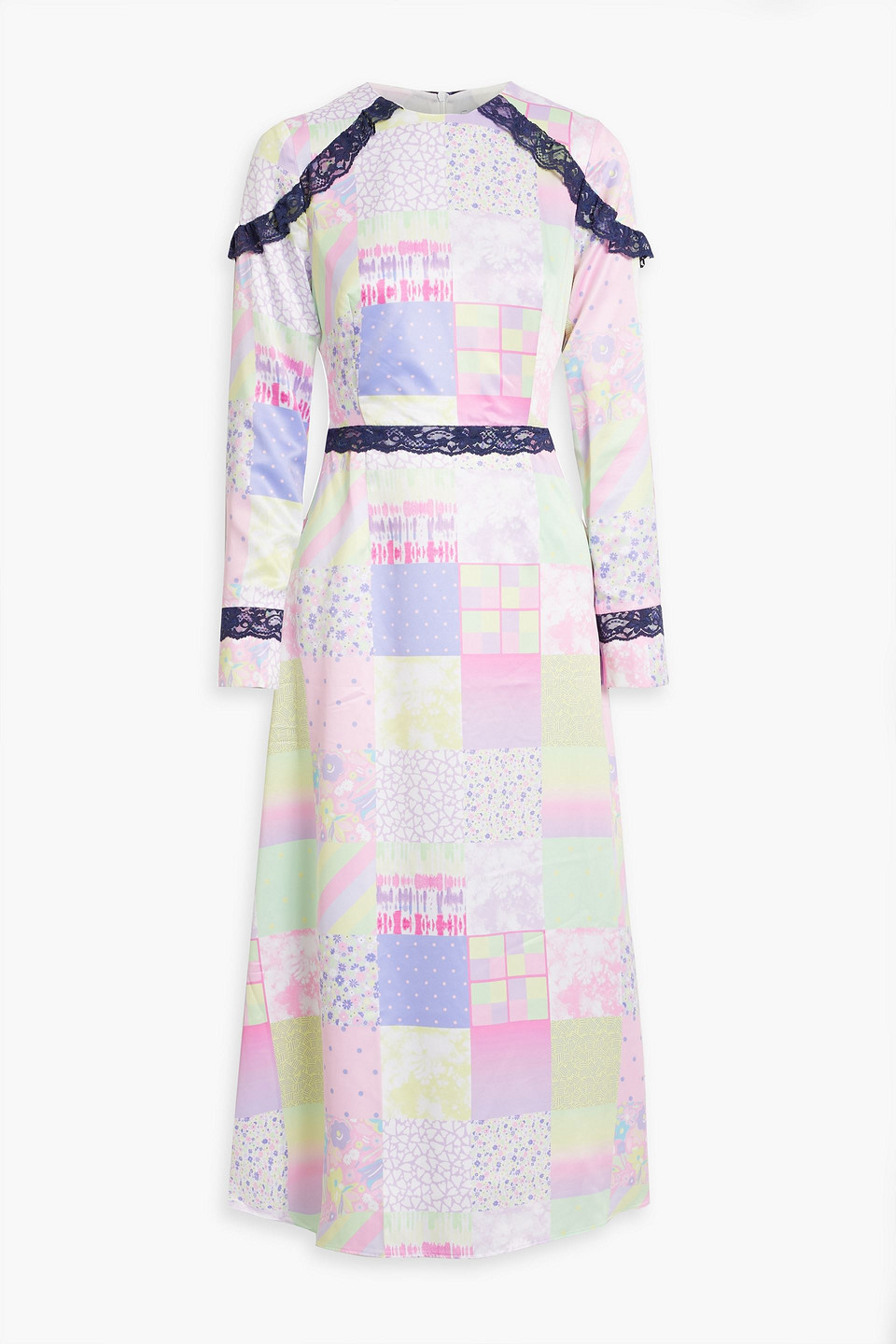 Olivia Rubin Patchwork-effect Printed Satin Midi Dress In Lilac