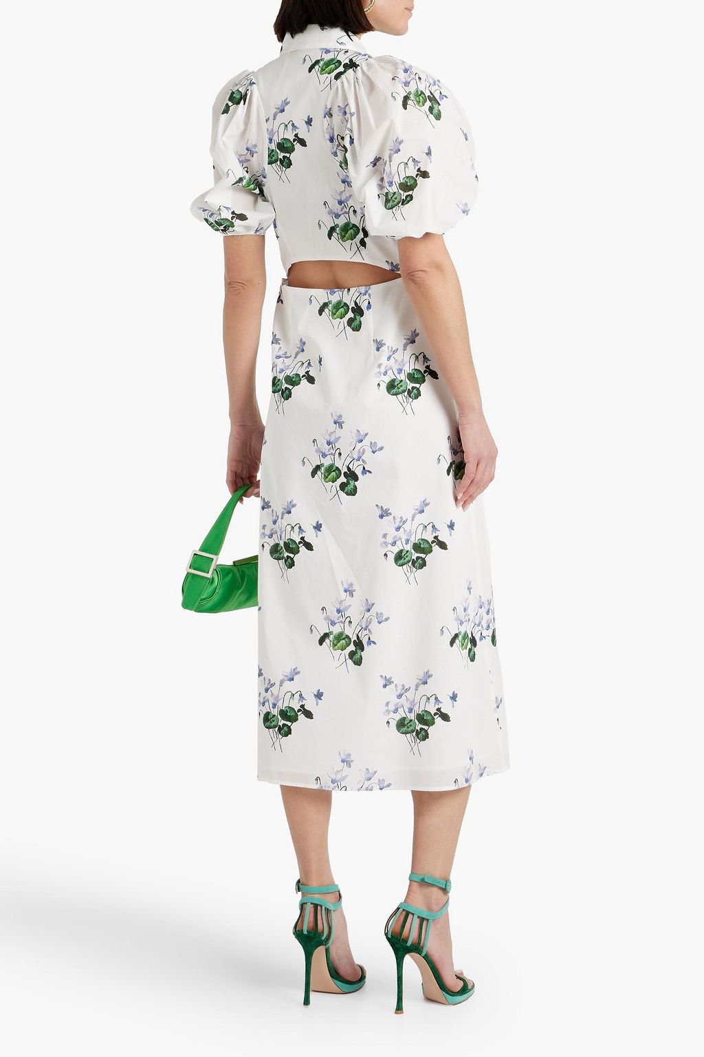 LES RÊVERIES Hemdkleid in Midilänge aus Baumwollpopeline mit floralem Print und Cut-outs