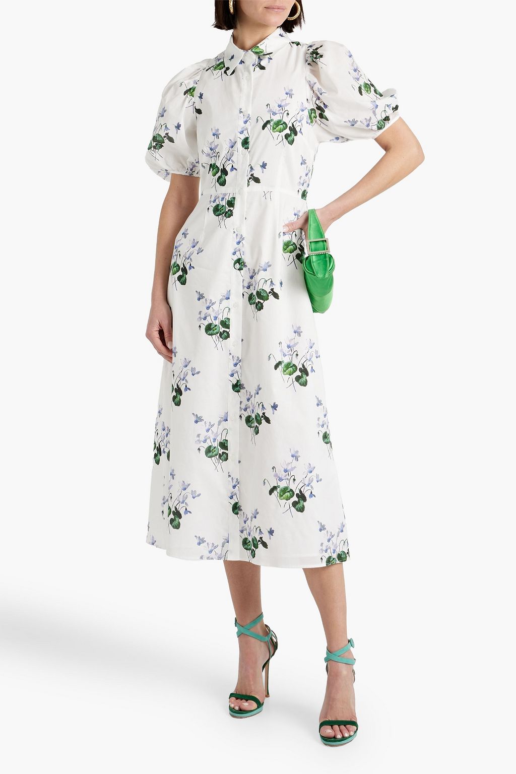 LES RÊVERIES Hemdkleid in Midilänge aus Baumwollpopeline mit floralem Print und Cut-outs