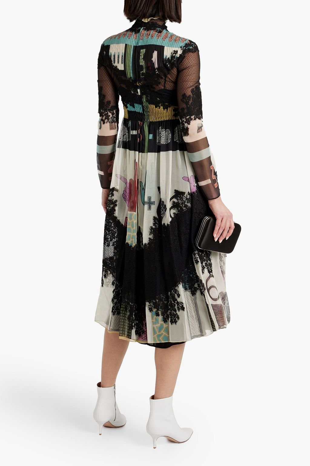 VALENTINO GARAVANI Lace-paneled printed silk-chiffon dress