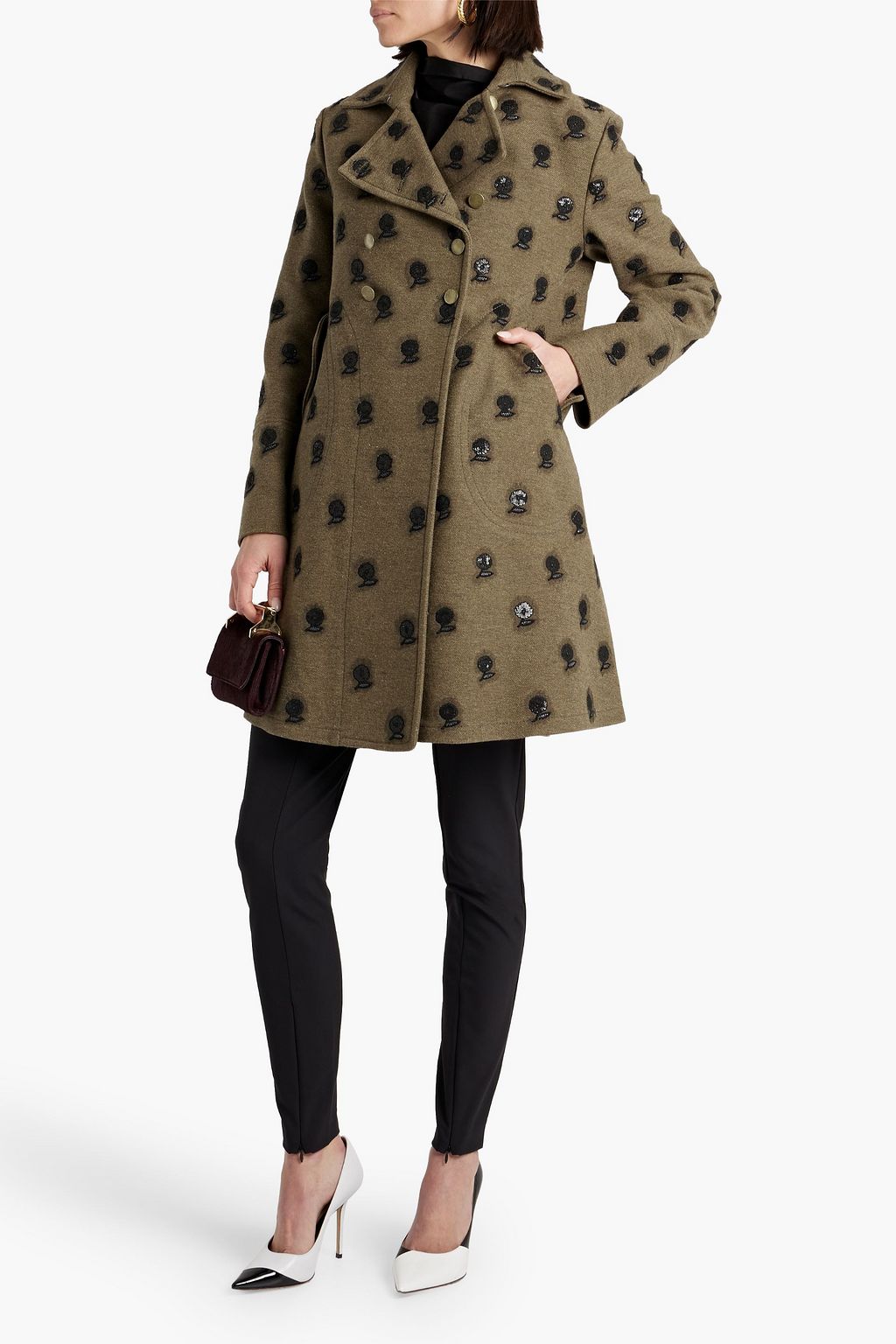 VALENTINO GARAVANI Double-breasted embellished  wool-blend coat