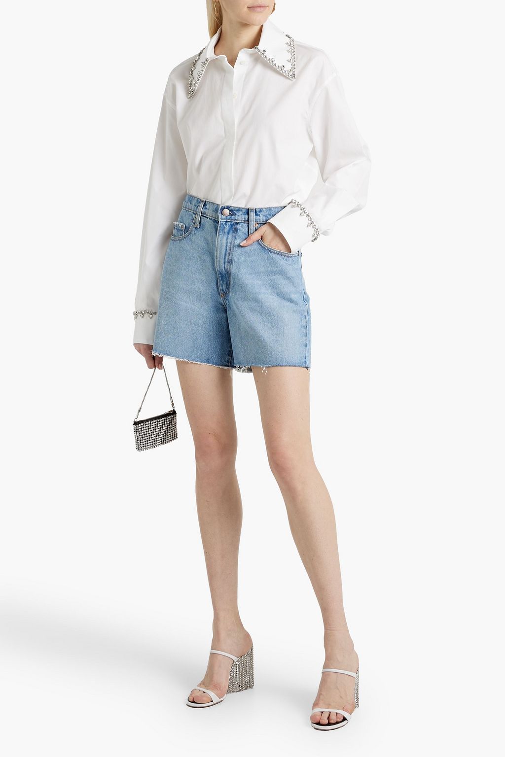 AREA Crystal-embellished cotton-poplin shirt