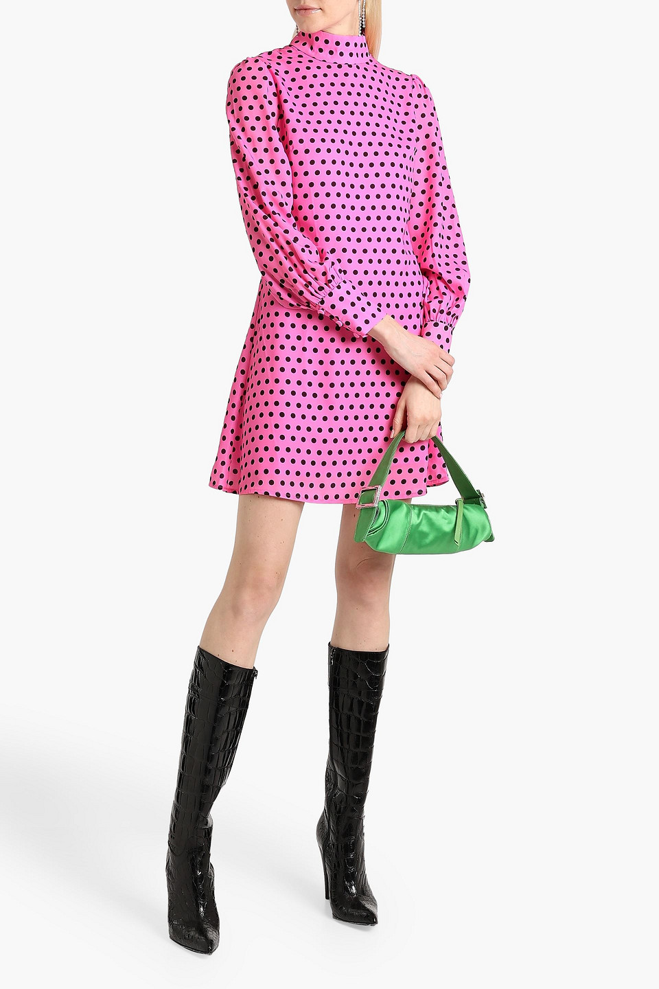 Olivia Rubin Polka-dot crepe de chine turtleneck mini dress