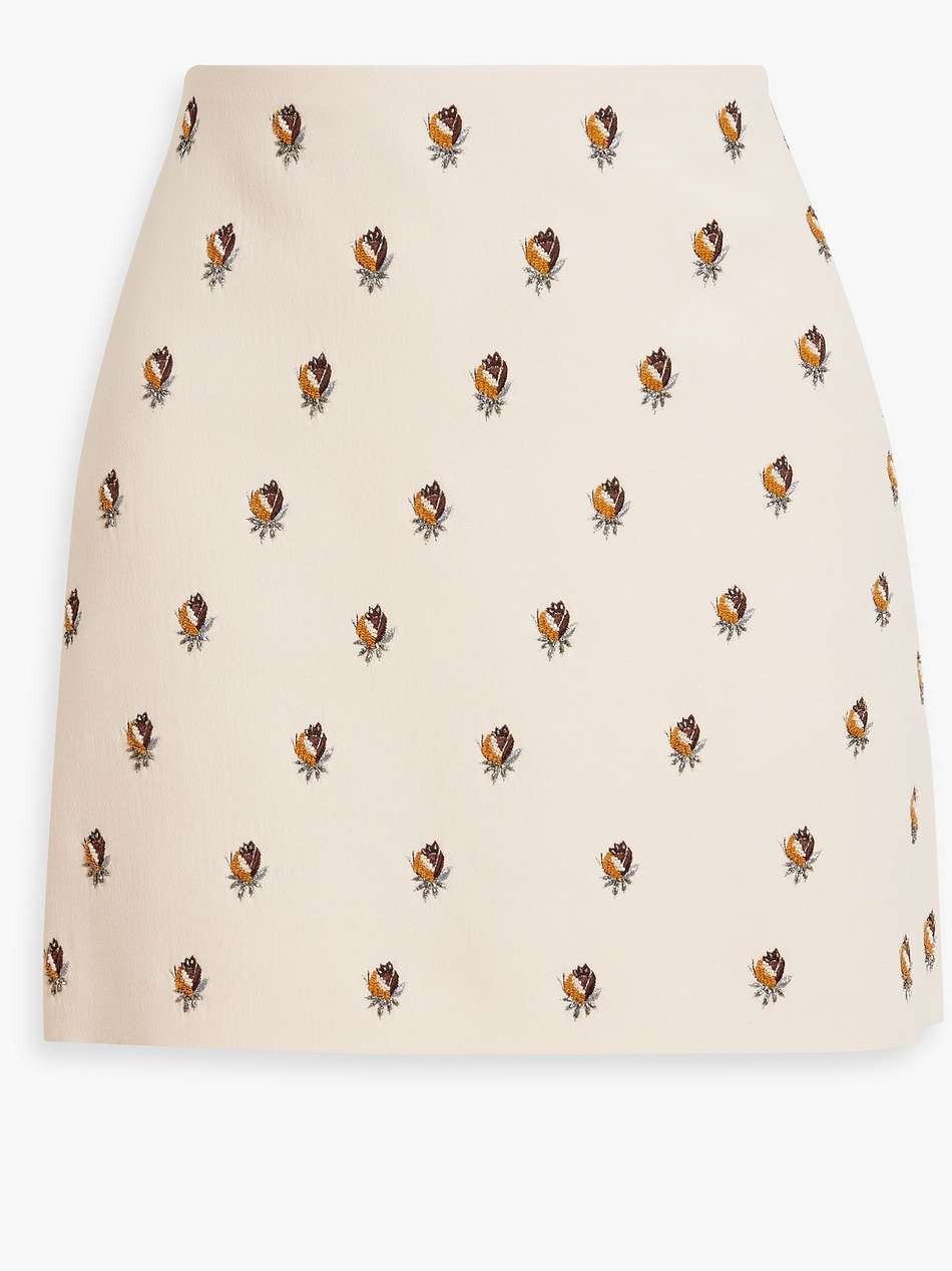 embellished embroidered wool and silk-blend mini skirt