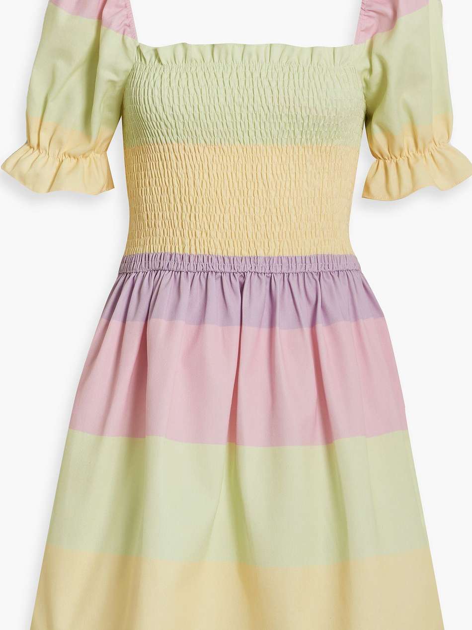 shirred striped twill mini dress