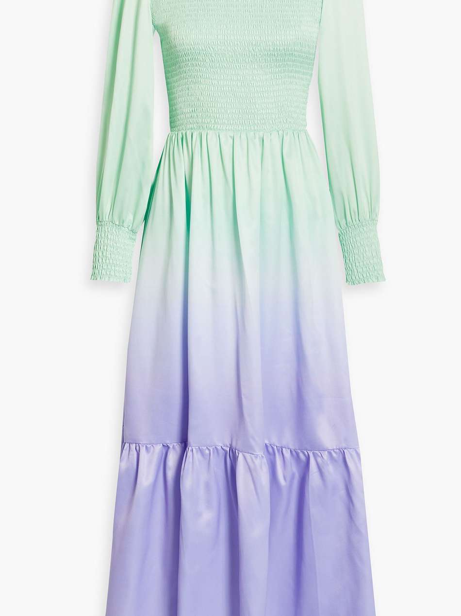 shirred dégradé satin midi dress