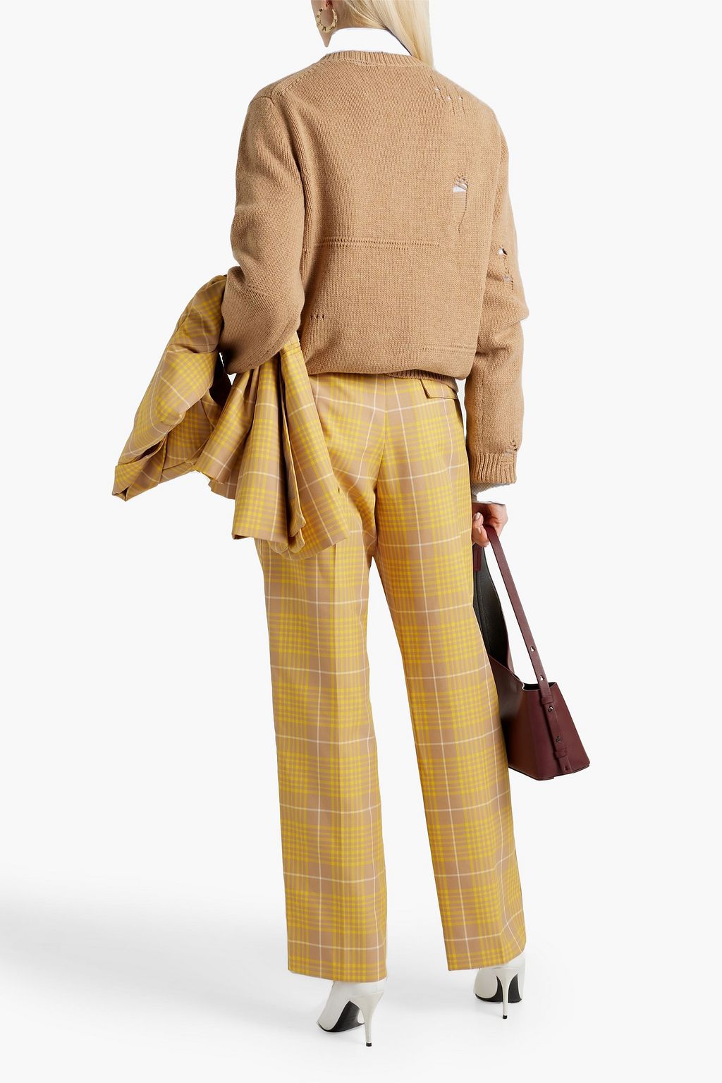 3.1 PHILLIP LIM بنطال بأرجل مستقيمة مصنوع من التويل ومزين بنقشة مربعات
